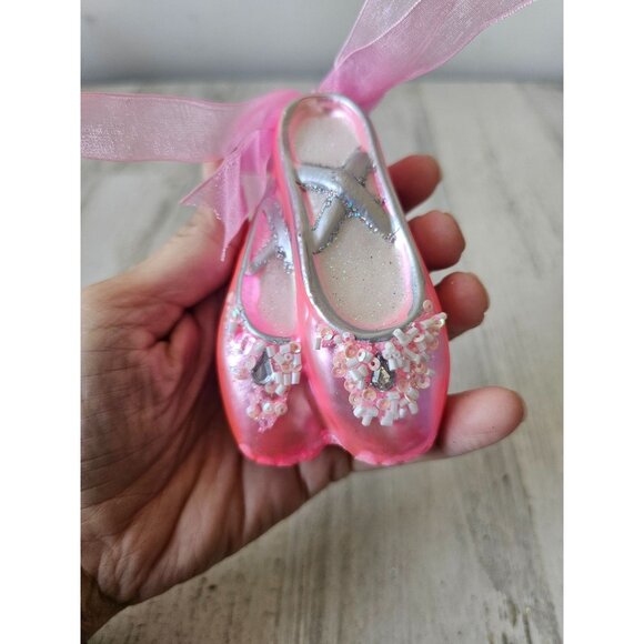 Katherine collection ballerina slipper shoe glass ornament glitter pink Xmas tre - Picture 9 of 10